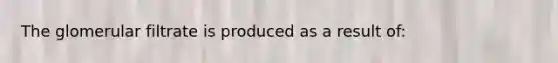 The glomerular filtrate is produced as a result of: