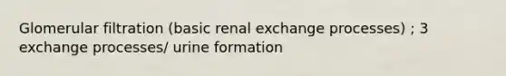 Glomerular filtration (basic renal exchange processes) ; 3 exchange processes/ urine formation