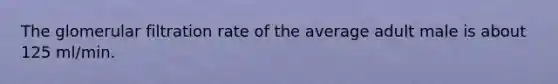 The glomerular filtration rate of the average adult male is about 125 ml/min.
