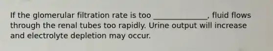 If the glomerular filtration rate is too ______________, fluid flows through the renal tubes too rapidly. Urine output will increase and electrolyte depletion may occur.