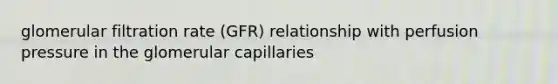 glomerular filtration rate (GFR) relationship with perfusion pressure in the glomerular capillaries