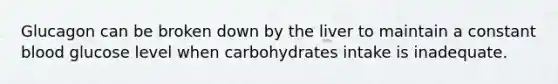 Glucagon can be broken down by the liver to maintain a constant blood glucose level when carbohydrates intake is inadequate.