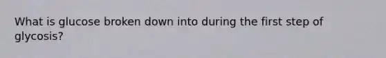 What is glucose broken down into during the first step of glycosis?