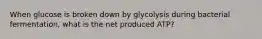 When glucose is broken down by glycolysis during bacterial fermentation, what is the net produced ATP?