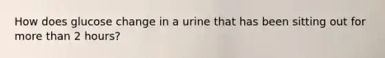 How does glucose change in a urine that has been sitting out for more than 2 hours?