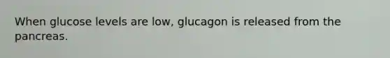 When glucose levels are low, glucagon is released from the pancreas.