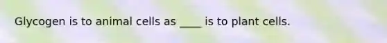 Glycogen is to animal cells as ____ is to plant cells.