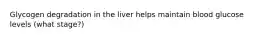 Glycogen degradation in the liver helps maintain blood glucose levels (what stage?)