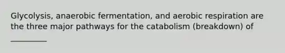 Glycolysis, anaerobic fermentation, and aerobic respiration are the three major pathways for the catabolism (breakdown) of _________