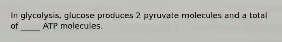 In glycolysis, glucose produces 2 pyruvate molecules and a total of _____ ATP molecules.