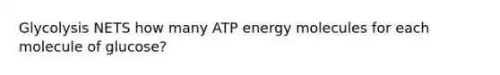 Glycolysis NETS how many ATP energy molecules for each molecule of glucose?