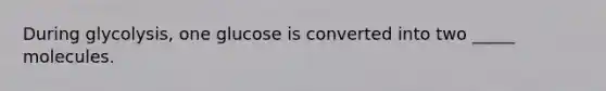 During glycolysis, one glucose is converted into two _____ molecules.