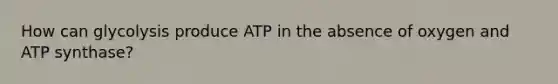 How can glycolysis produce ATP in the absence of oxygen and ATP synthase?