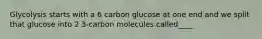 Glycolysis starts with a 6 carbon glucose at one end and we split that glucose into 2 3-carbon molecules called____