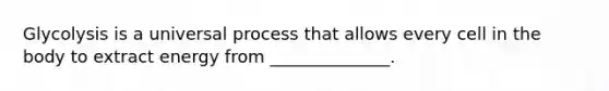 Glycolysis is a universal process that allows every cell in the body to extract energy from ______________.