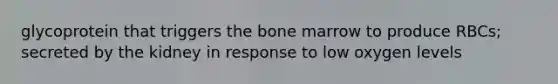 glycoprotein that triggers the bone marrow to produce RBCs; secreted by the kidney in response to low oxygen levels