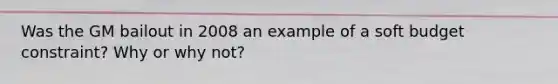 Was the GM bailout in 2008 an example of a soft <a href='https://www.questionai.com/knowledge/kI7TtoHY8C-budget-constraint' class='anchor-knowledge'>budget constraint</a>? Why or why not?