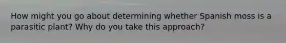 How might you go about determining whether Spanish moss is a parasitic plant? Why do you take this approach?