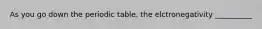 As you go down the periodic table, the elctronegativity __________