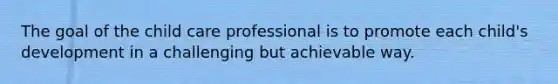 The goal of the child care professional is to promote each child's development in a challenging but achievable way.