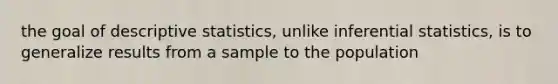 the goal of descriptive statistics, unlike inferential statistics, is to generalize results from a sample to the population