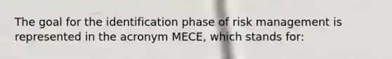 The goal for the identification phase of risk management is represented in the acronym MECE, which stands for: