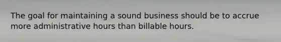 The goal for maintaining a sound business should be to accrue more administrative hours than billable hours.