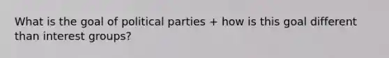 What is the goal of political parties + how is this goal different than interest groups?