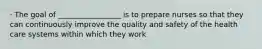 · The goal of _________________ is to prepare nurses so that they can continuously improve the quality and safety of the health care systems within which they work