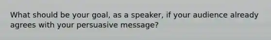 What should be your goal, as a speaker, if your audience already agrees with your persuasive message?