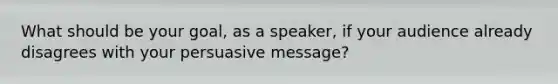 What should be your goal, as a speaker, if your audience already disagrees with your persuasive message?