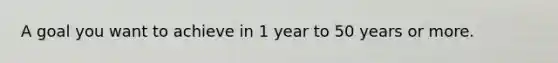 A goal you want to achieve in 1 year to 50 years or more.