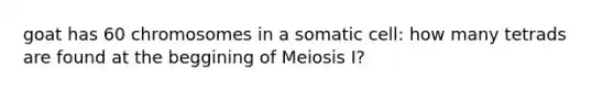 goat has 60 chromosomes in a somatic cell: how many tetrads are found at the beggining of Meiosis I?