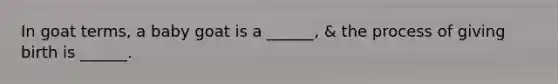 In goat terms, a baby goat is a ______, & the process of giving birth is ______.