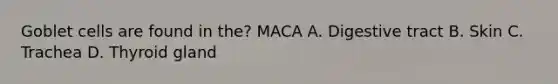 Goblet cells are found in the? MACA A. Digestive tract B. Skin C. Trachea D. Thyroid gland