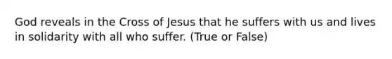 God reveals in the Cross of Jesus that he suffers with us and lives in solidarity with all who suffer. (True or False)