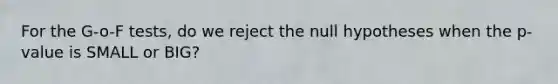 For the G-o-F tests, do we reject the null hypotheses when the p-value is SMALL or BIG?