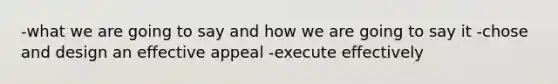 -what we are going to say and how we are going to say it -chose and design an effective appeal -execute effectively