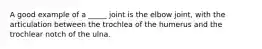 A good example of a _____ joint is the elbow joint, with the articulation between the trochlea of the humerus and the trochlear notch of the ulna.