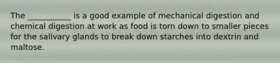 The ___________ is a good example of mechanical digestion and chemical digestion at work as food is torn down to smaller pieces for the salivary glands to break down starches into dextrin and maltose.