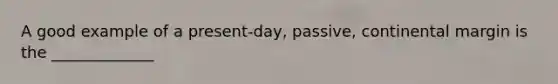 A good example of a present-day, passive, continental margin is the _____________
