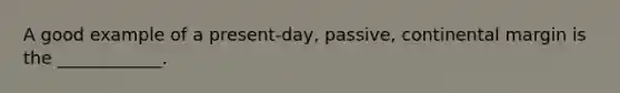 A good example of a present-day, passive, continental margin is the ____________.