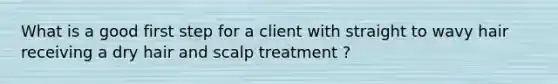 What is a good first step for a client with straight to wavy hair receiving a dry hair and scalp treatment ?