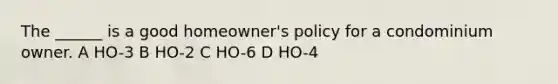 The ______ is a good homeowner's policy for a condominium owner. A HO-3 B HO-2 C HO-6 D HO-4