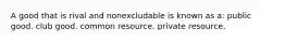 A good that is rival and nonexcludable is known as a: public good. club good. common resource. private resource.