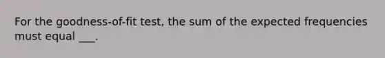 For the goodness-of-fit test, the sum of the expected frequencies must equal ___.