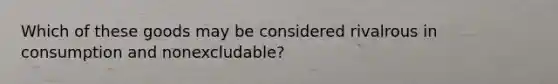 Which of these goods may be considered rivalrous in consumption and nonexcludable?