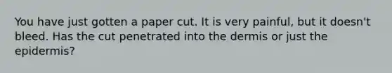 You have just gotten a paper cut. It is very painful, but it doesn't bleed. Has the cut penetrated into the dermis or just the epidermis?