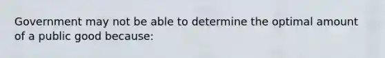 Government may not be able to determine the optimal amount of a public good because: