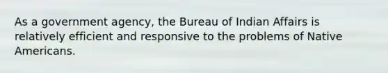 As a government agency, the Bureau of Indian Affairs is relatively efficient and responsive to the problems of Native Americans.